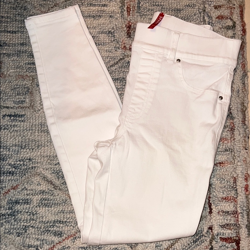Spanx Womens Distressed Skinny White Jeans Stretch Pull On Tummy Control-Size Sm